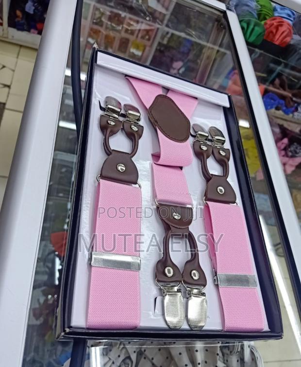 Pink Charcoal Grey Double Clip Suspenders - thumbnail 2