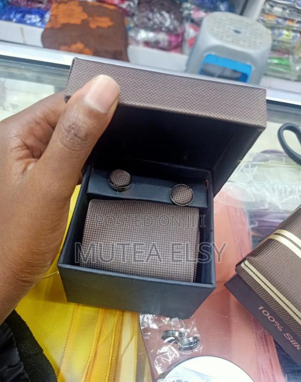 Plain Polycadot Coffee Brawn Executive Tie Sets - main view