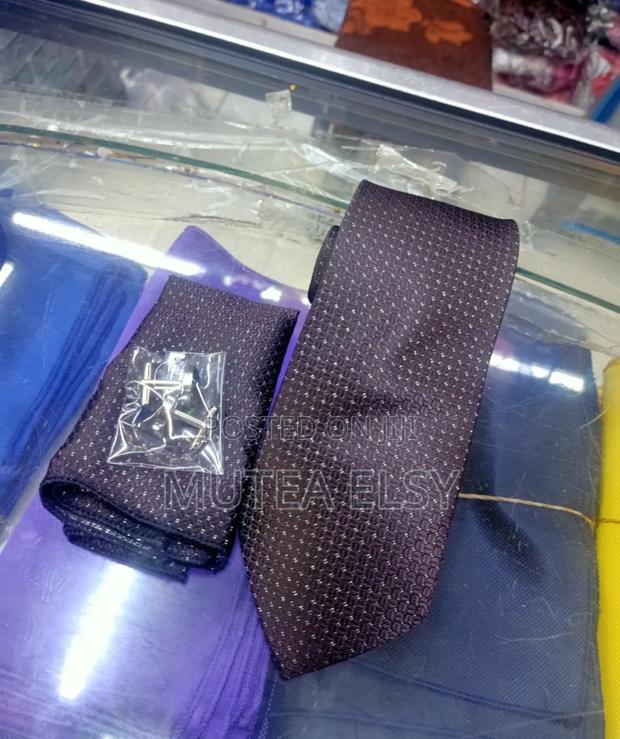 Plain Polycadot Coffee Brawn Executive Tie Sets - thumbnail 2