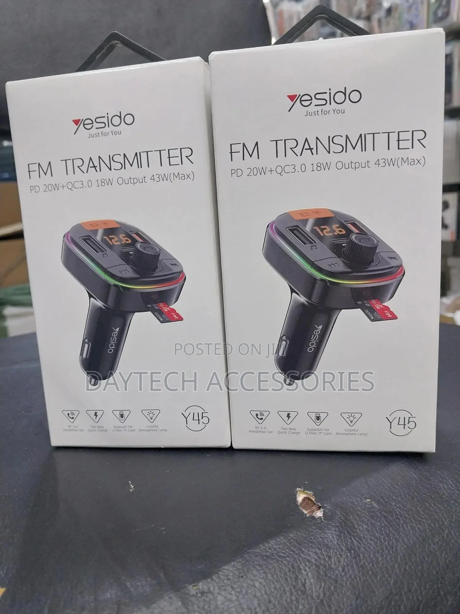 Yesido Y45 Fm Transmitter With Bluetooth and Fast Charging