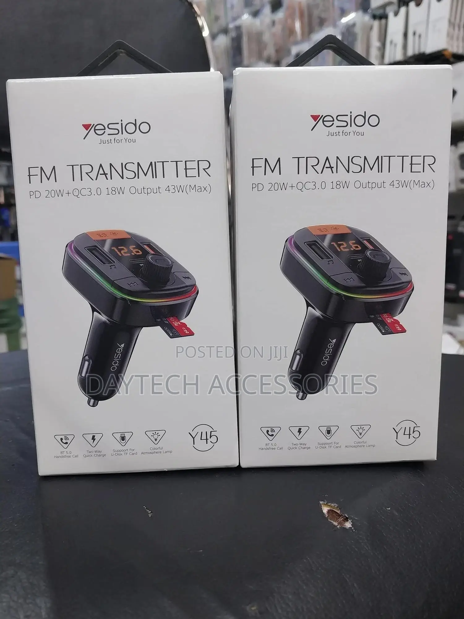 Yesido Y45 Fm Transmitter With Bluetooth and Fast Charging