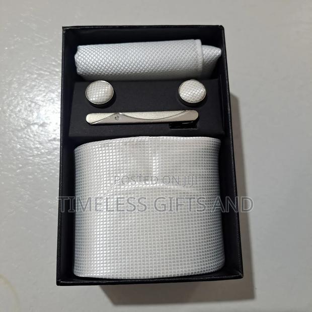 White Men Tie and Accessories Gift Set