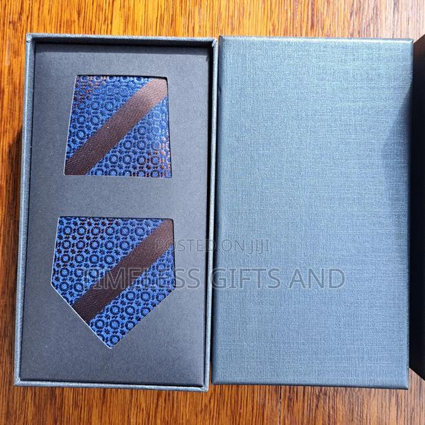 Men Blue Brown Stripes Silk Tie - thumbnail 2