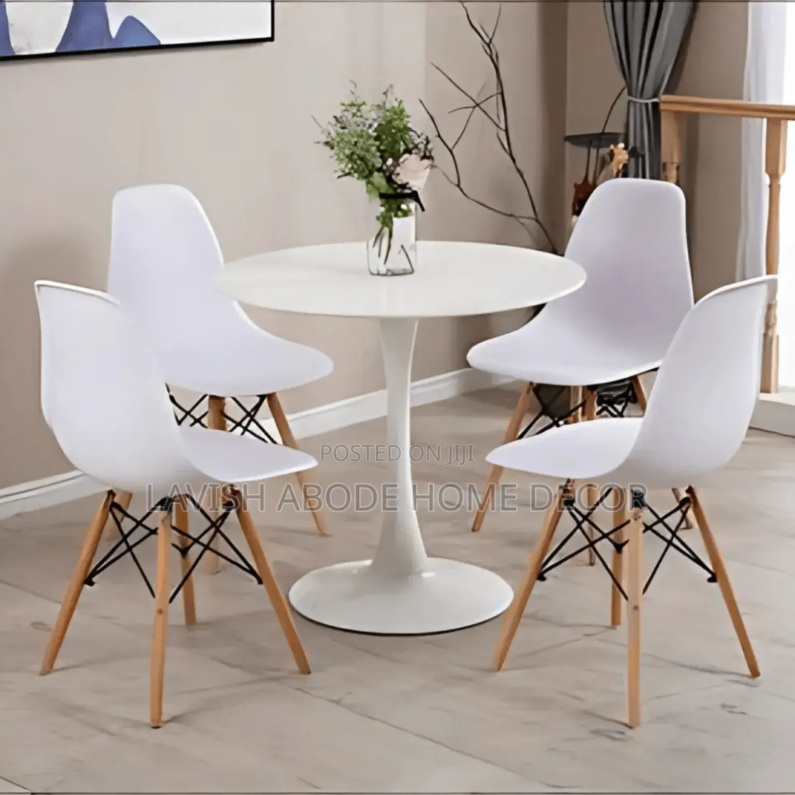 Round White Dining Table With 4 Chairs Set
