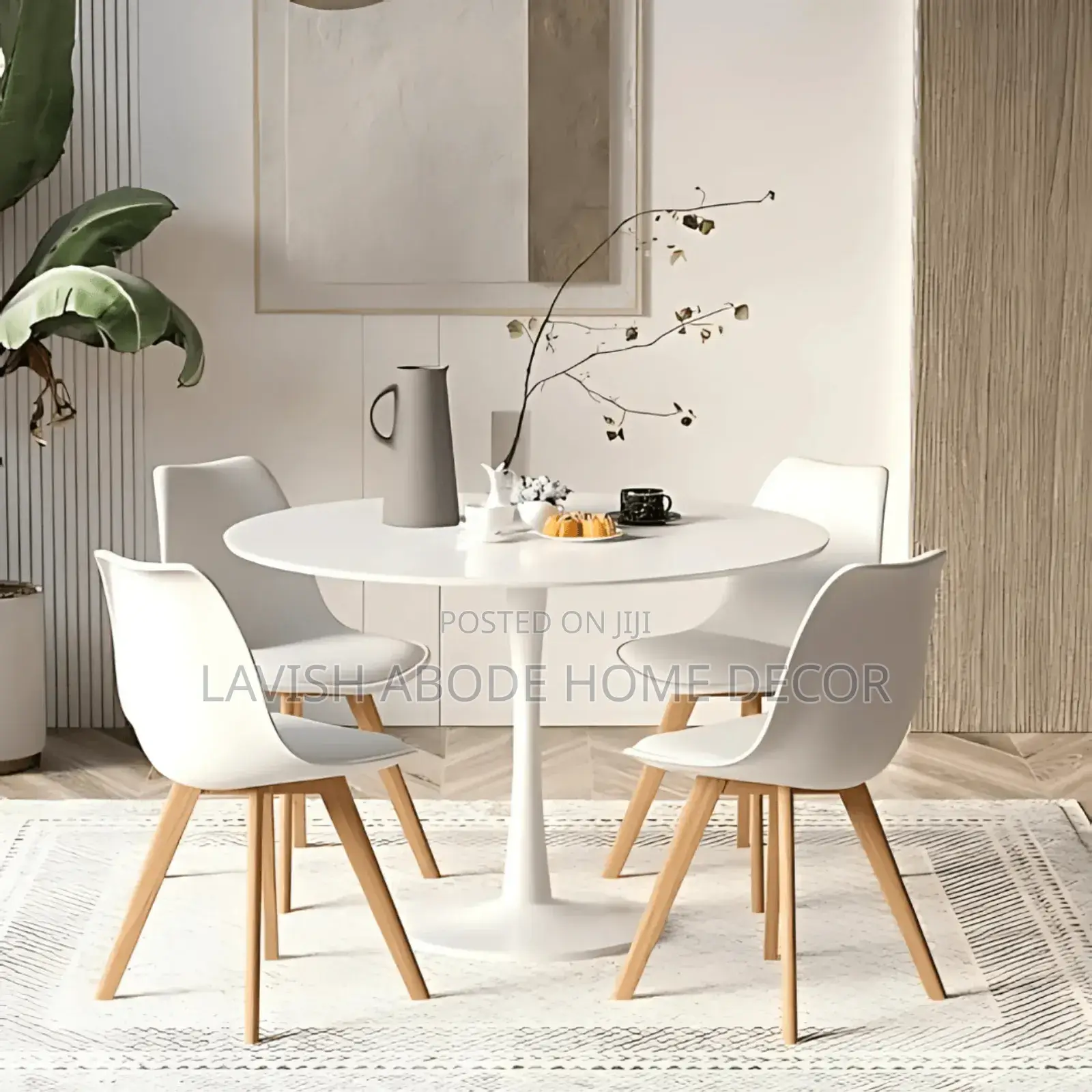 Round White Dining Table With 4 Chairs Set