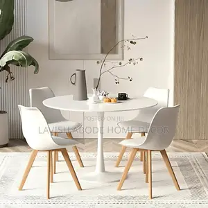 Round White Dining Table With 4 Chairs Set