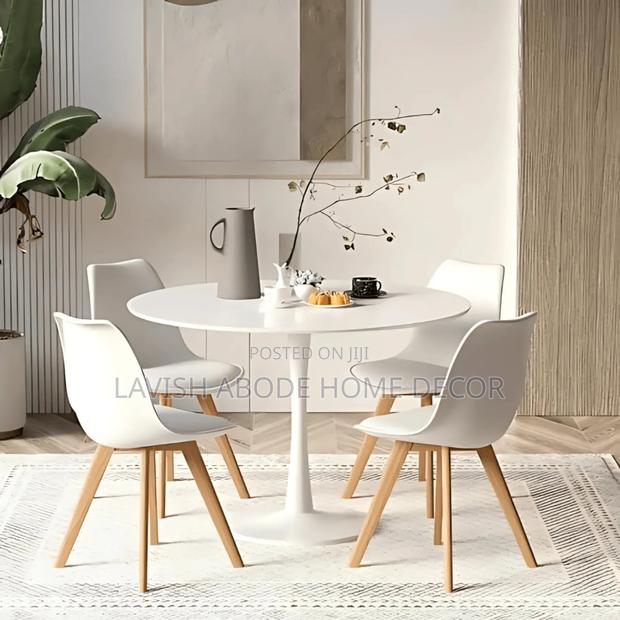 Round White Dining Table With 4 Chairs Set - thumbnail 2