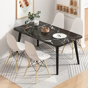 Rectangular Marble Black Dining Table Set With 4 Chairs