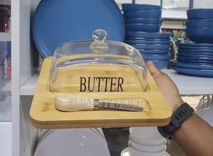 Glass Butter Dish With Bamboo Tray* Capacity:600ml