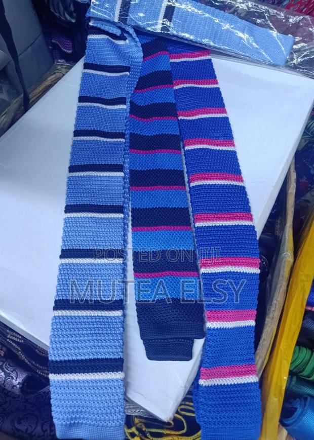 Skyblue Stripped Knitted Ties - thumbnail 4