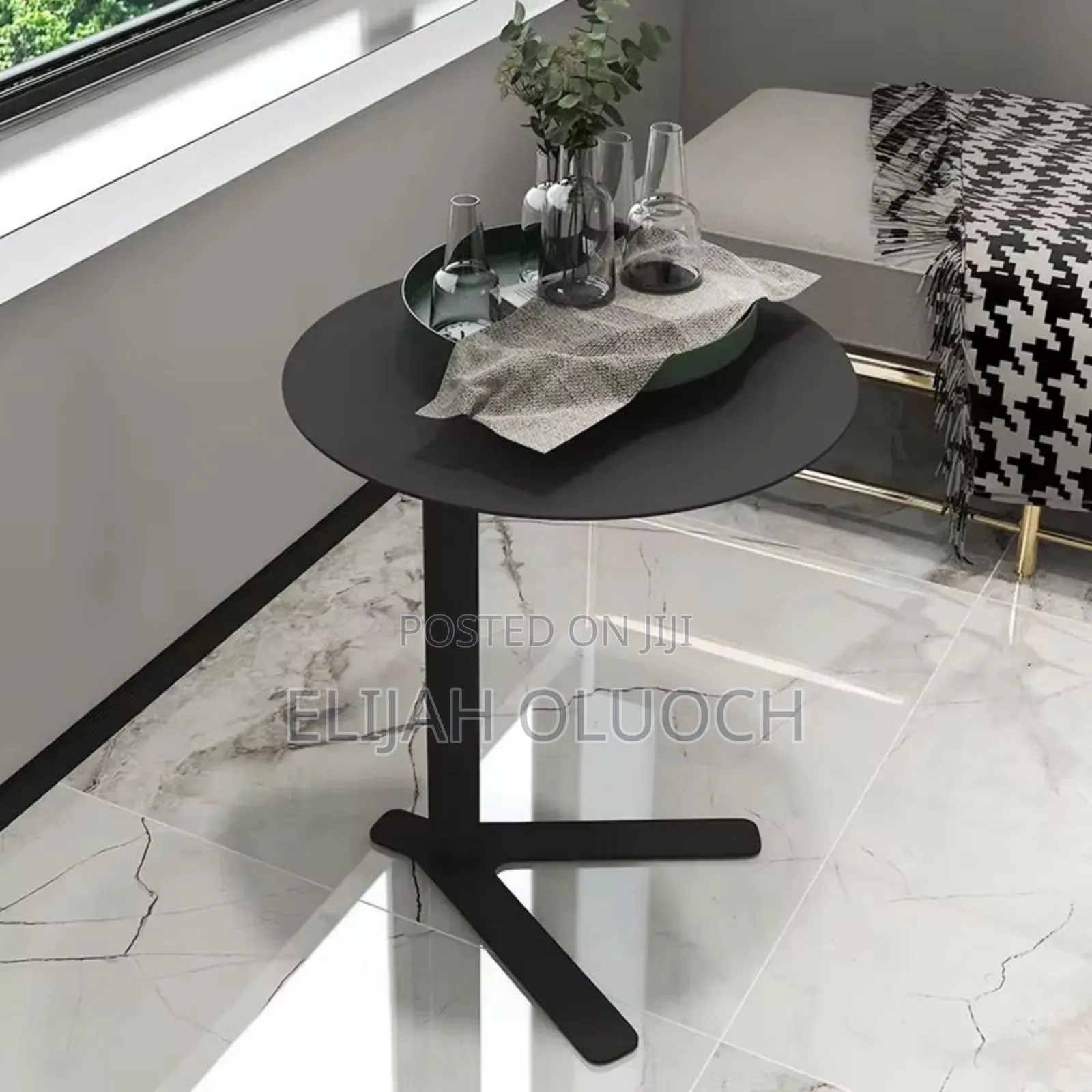 Modern Iron Frame Accent Side Table-