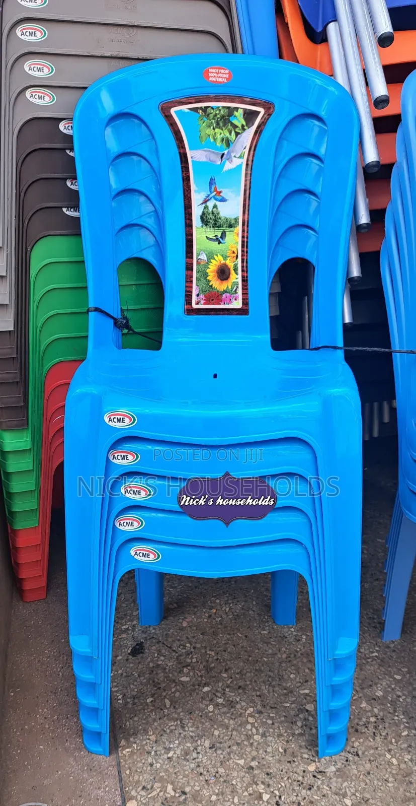 Acme Flowered Armless Plastic Chairs