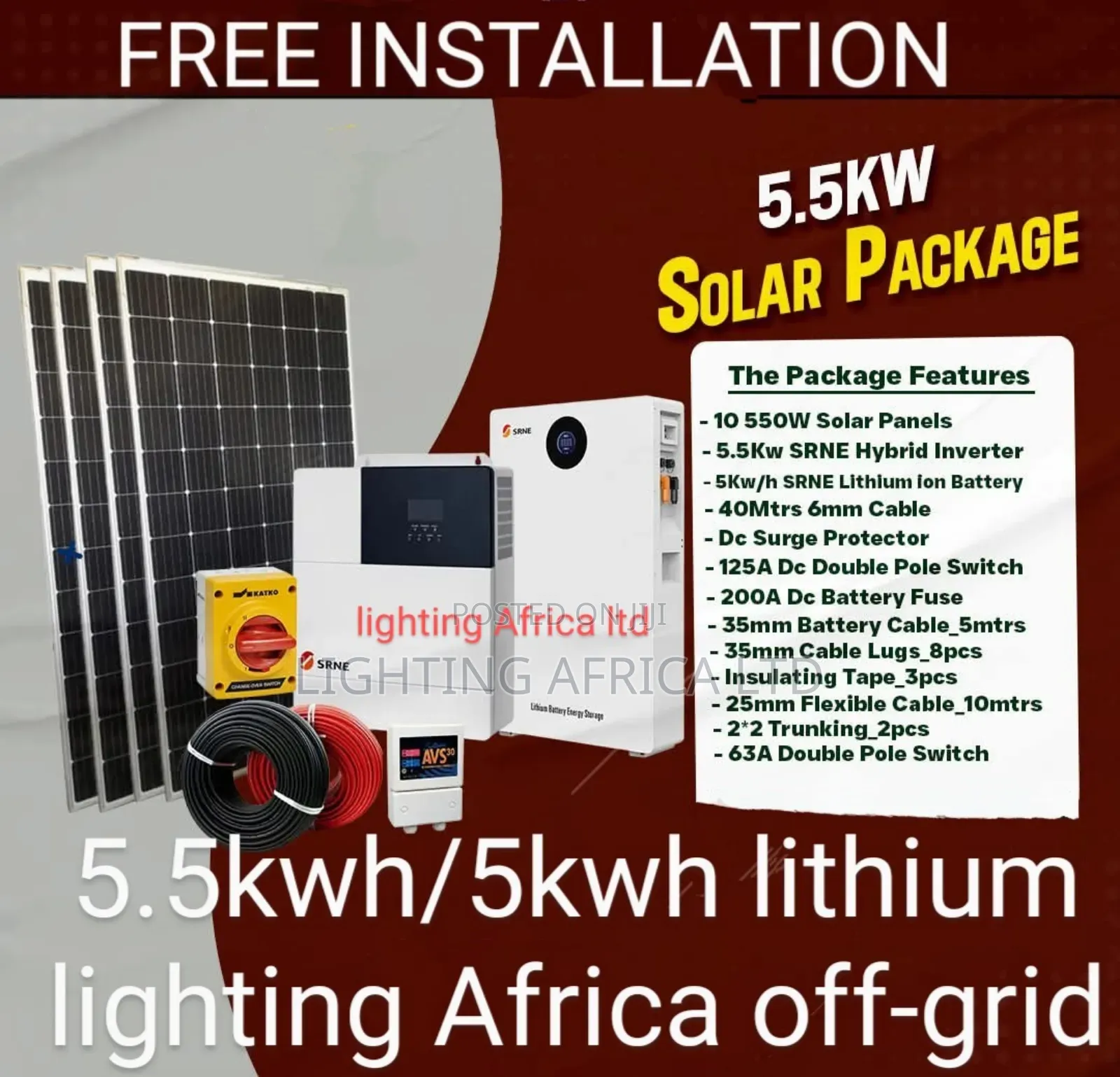 New Srne 5.5kva Inverter + 5.12kwh Lithium Total Off-Grid Kit