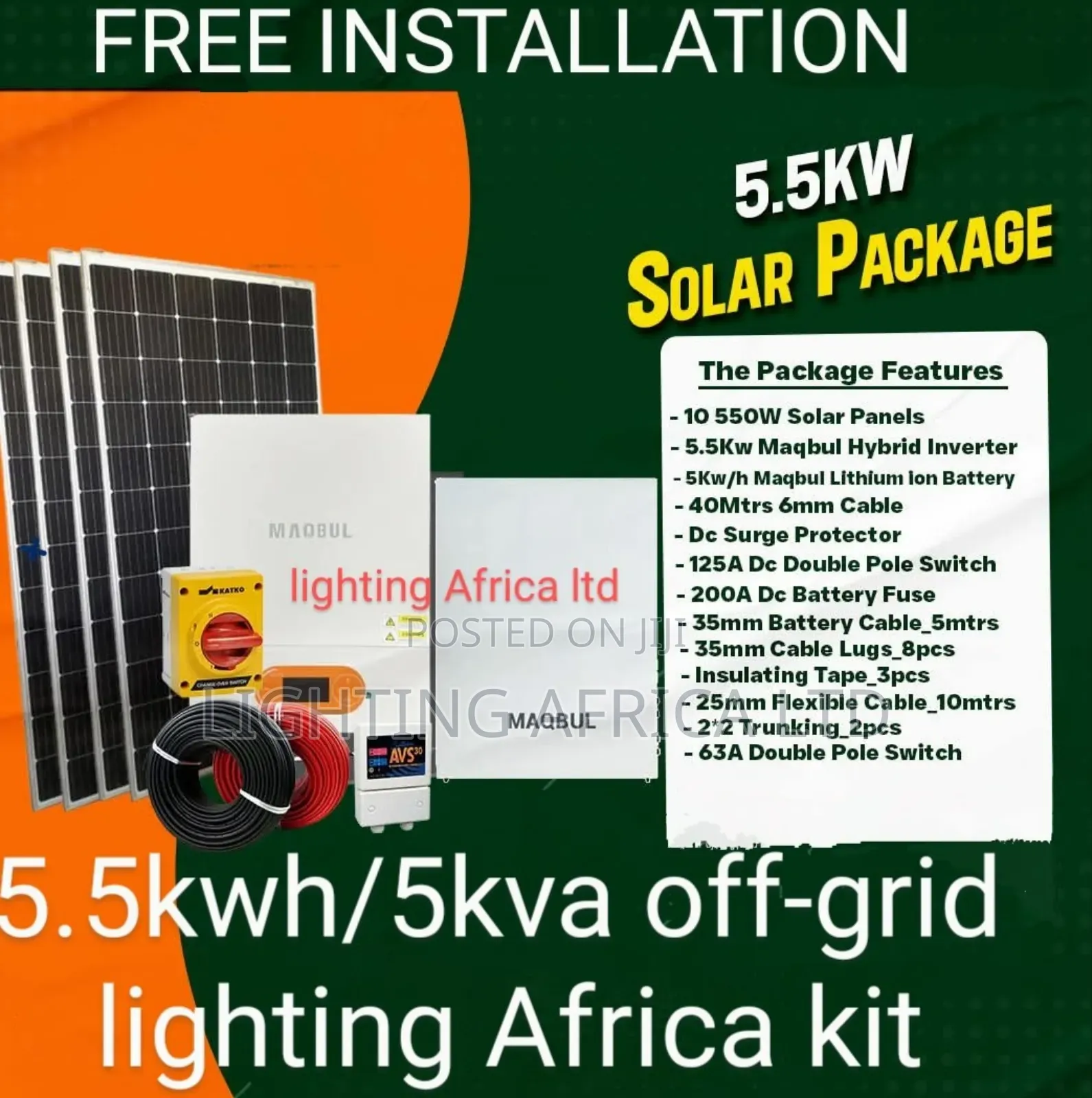 Maqbul 5.5kva Hybrid + 5.12kwh Lithium Off-Grid Solar Kit