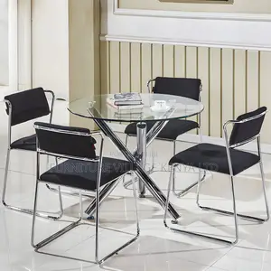 Dining Table:Elegant Transparent Round Glass Office Table