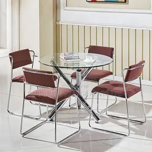 Dining Table:Elegant Transparent Round Glass Office Table