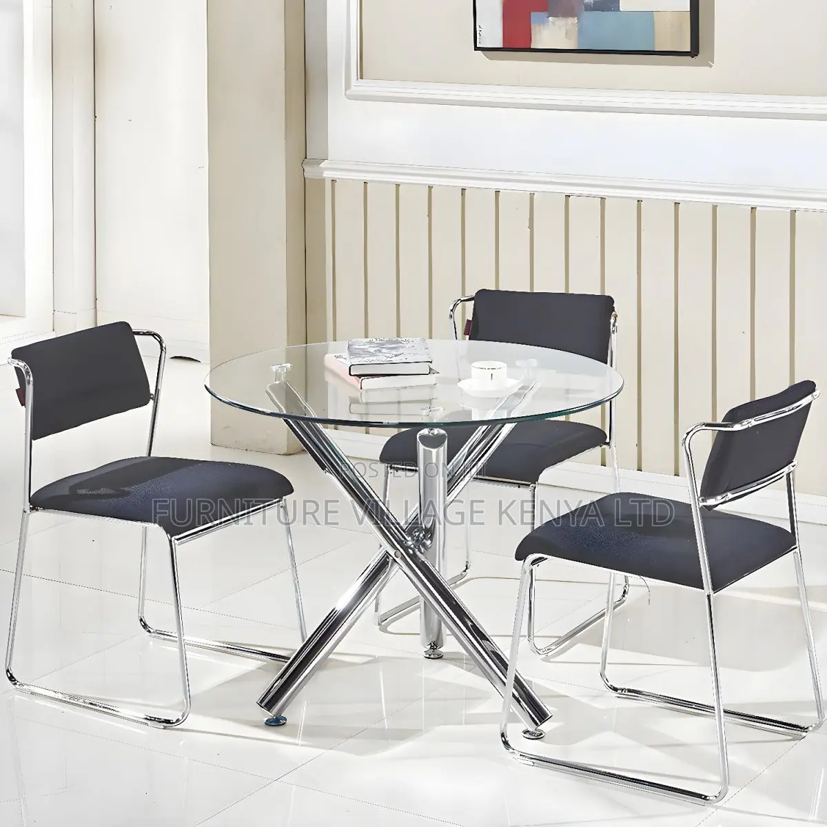 Dining Table:Elegant Transparent Round Glass Office Table