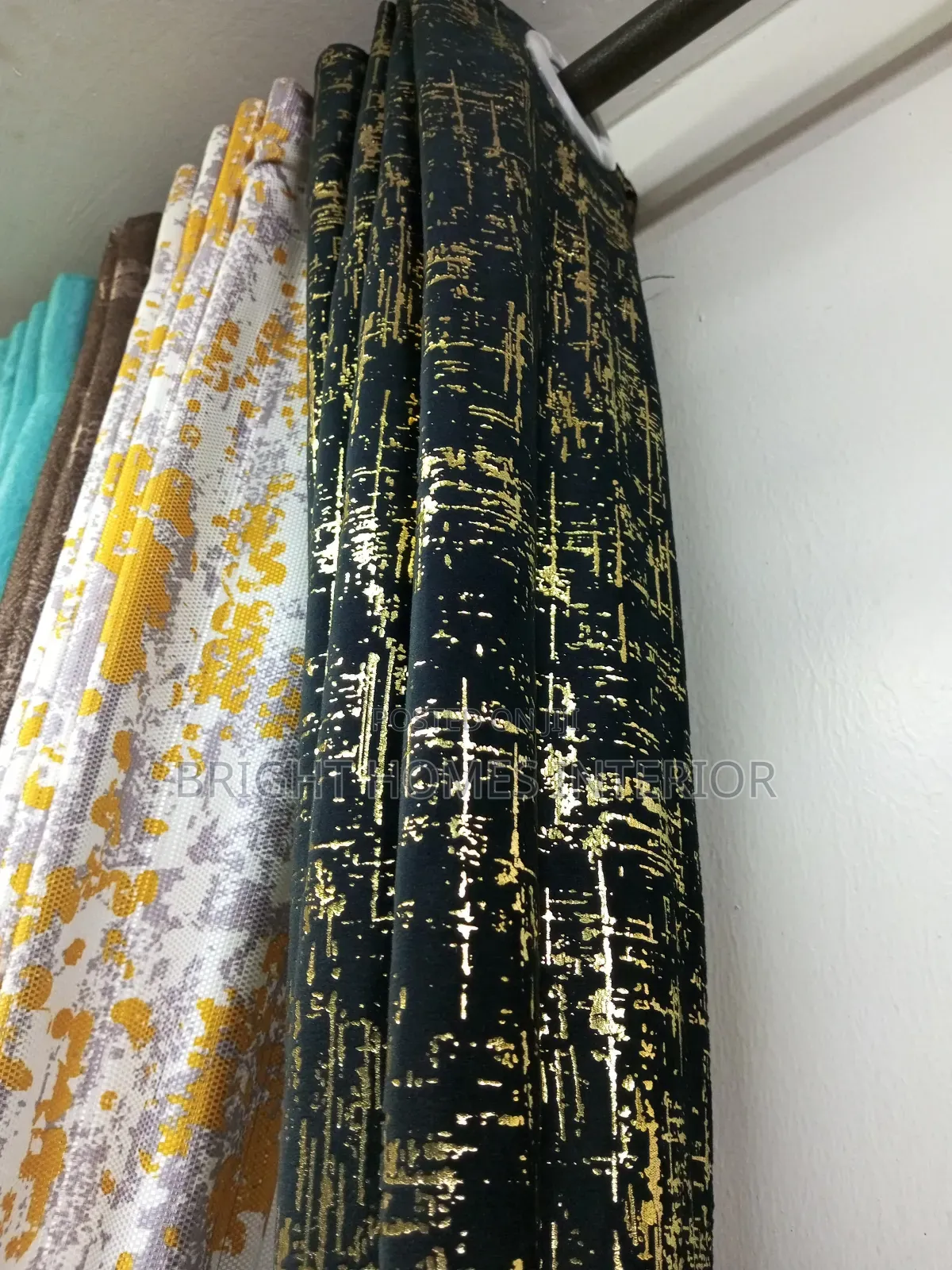 Black and Gold Velvet Cotton Curtain Available