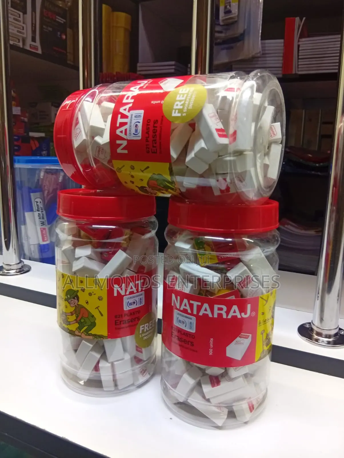 Tin of 100 Pieces Nataraj Eraser/ Rubber