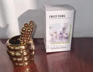 Stylish Fruit Fork Golden Ceramic Bowl Plus 6 Teaspoon