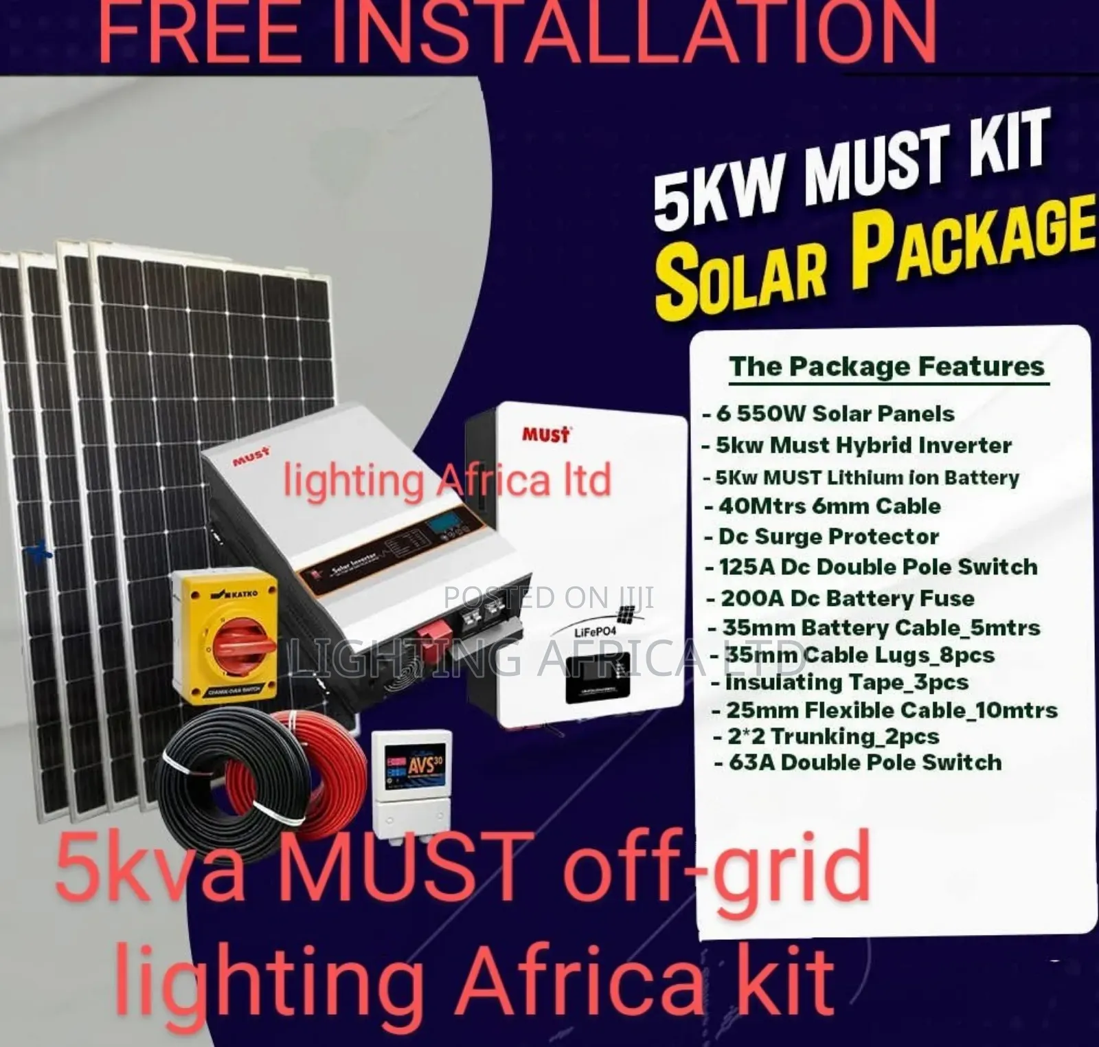 5.5kva Must Inverter + 5.12kwh Lithium Battery Off-Grid