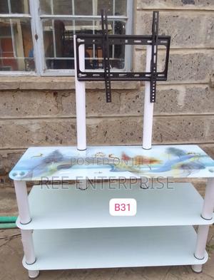 White Executive Glass Tv Stand With Wall Mount - main view