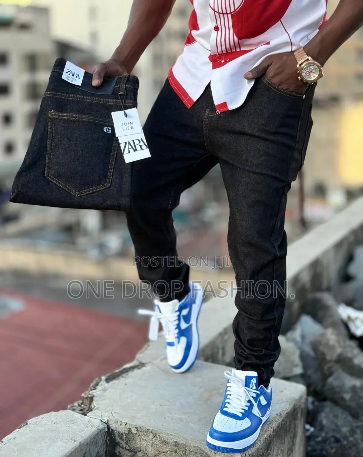 Men Nonfading Blue and Black Jeans