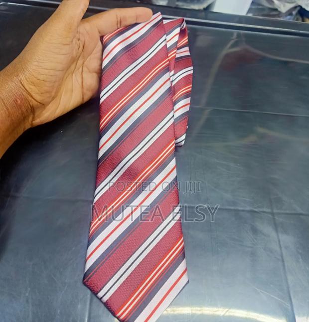 Stripped White Maroon Set Ties - thumbnail 2