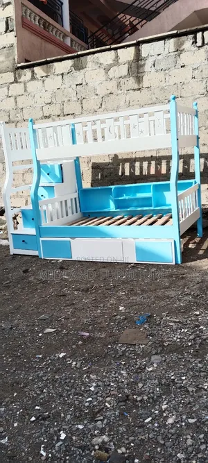 Blue Wooden Double Decker With Staircase