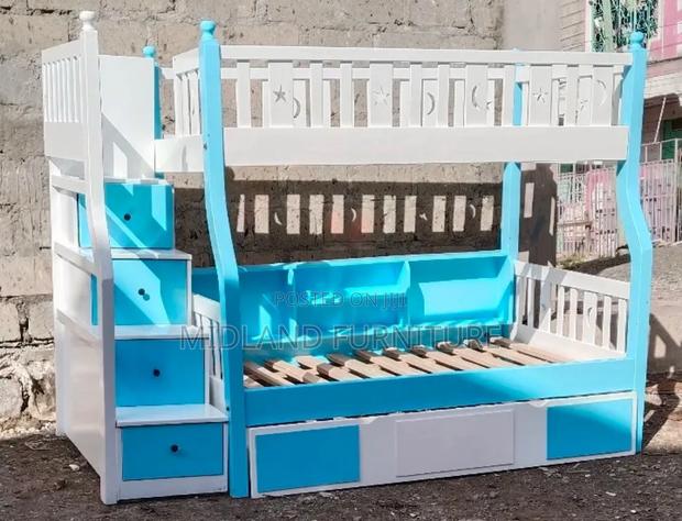 Blue Wooden Double Decker With Staircase - thumbnail 3