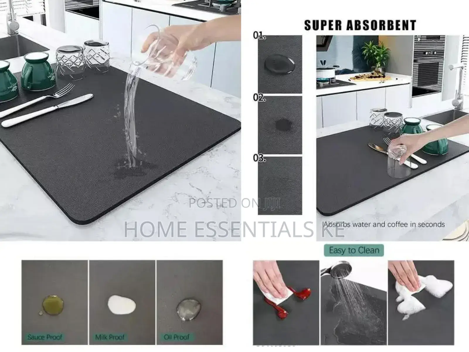 Super Absorbent Nonslip Drain Dish Drying Mat 40x80cm