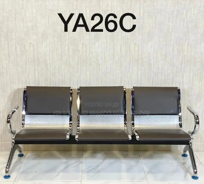 Benches: Leather Seating Waiting Chair for 3-Person