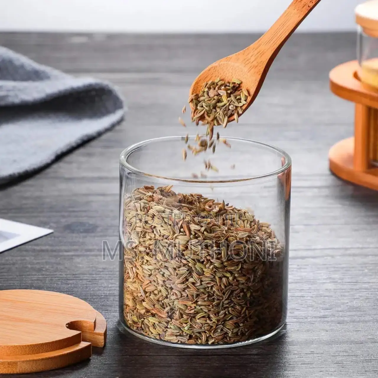 *3 PCS Glass Spice Containers(15oz) With Bamboo Holder