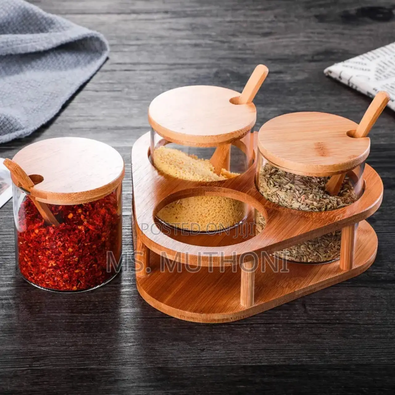 *3 PCS Glass Spice Containers(15oz) With Bamboo Holder