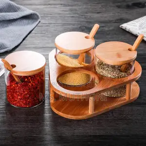 *3 PCS Glass Spice Containers(15oz) With Bamboo Holder