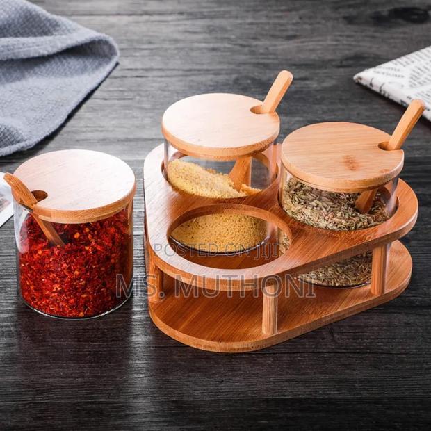 *3 PCS Glass Spice Containers(15oz) With Bamboo Holder