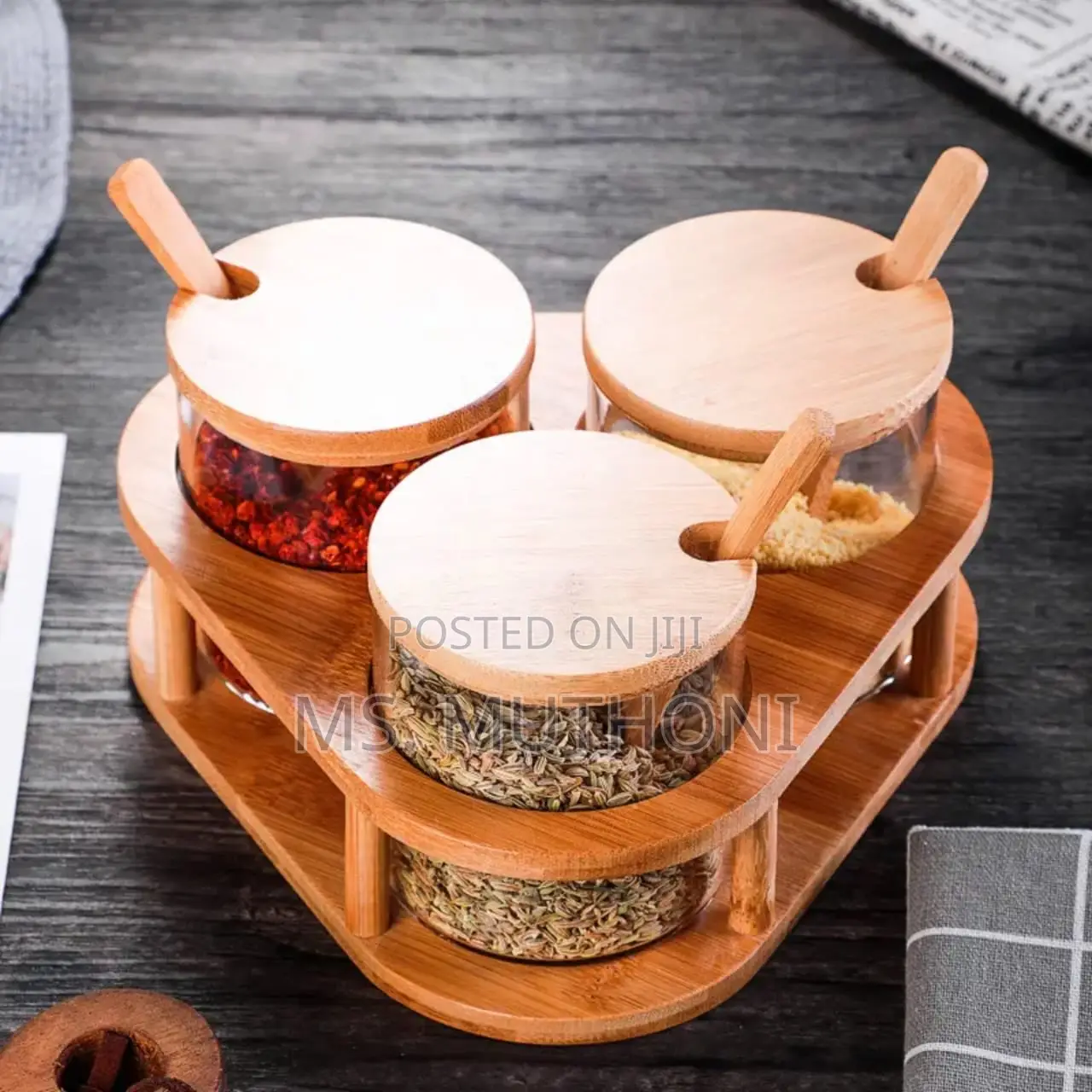 *3 PCS Glass Spice Containers(15oz) With Bamboo Holder