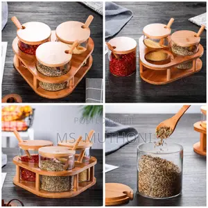 *3 PCS Glass Spice Containers(15oz) With Bamboo Holder