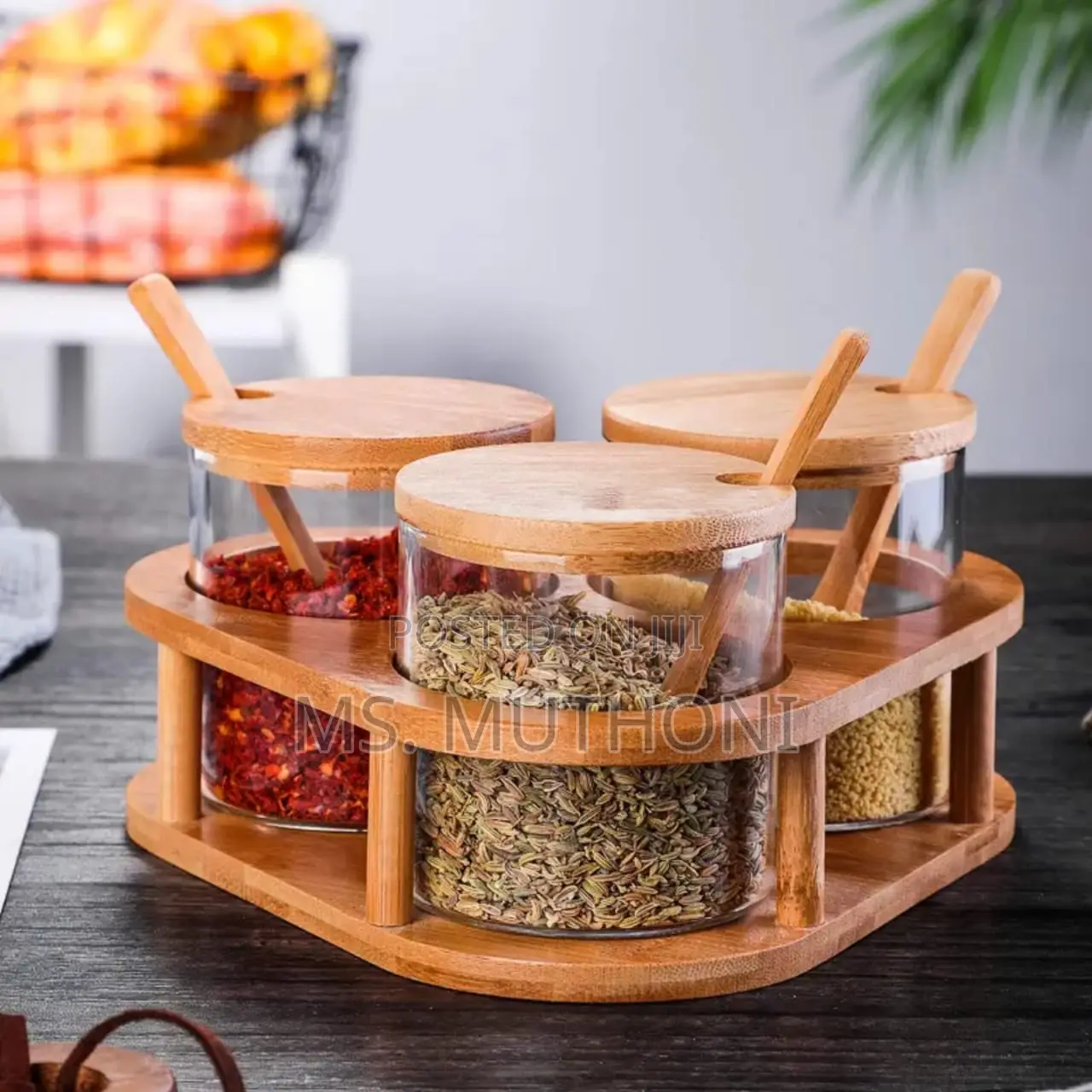 *3 PCS Glass Spice Containers(15oz) With Bamboo Holder