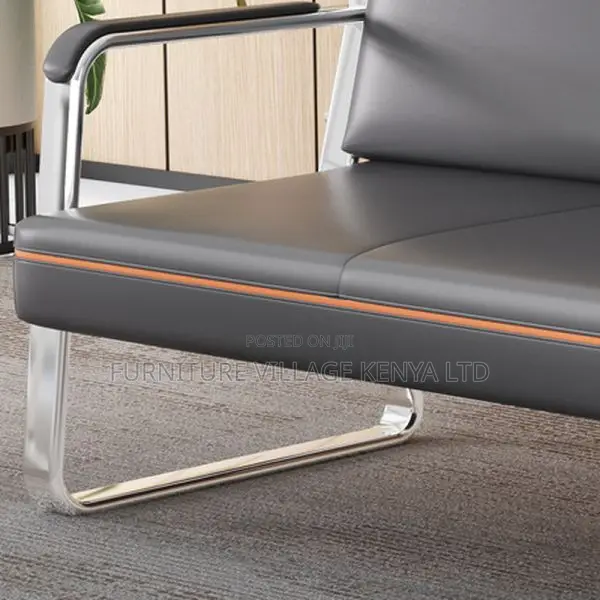 Office Sofa: Stylish Silver-Finished Metal Sofa-5 Seater