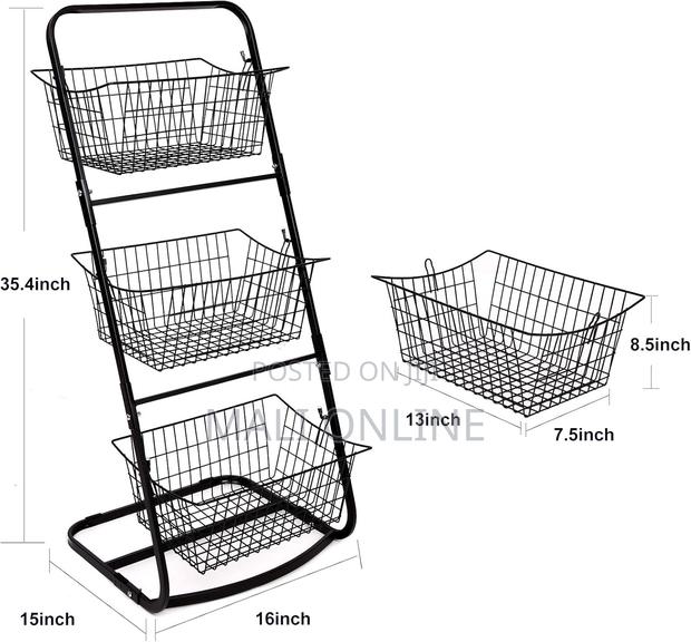 3 Tier Storage Basket Organizer Stand Metal Storage Bin - thumbnail 2