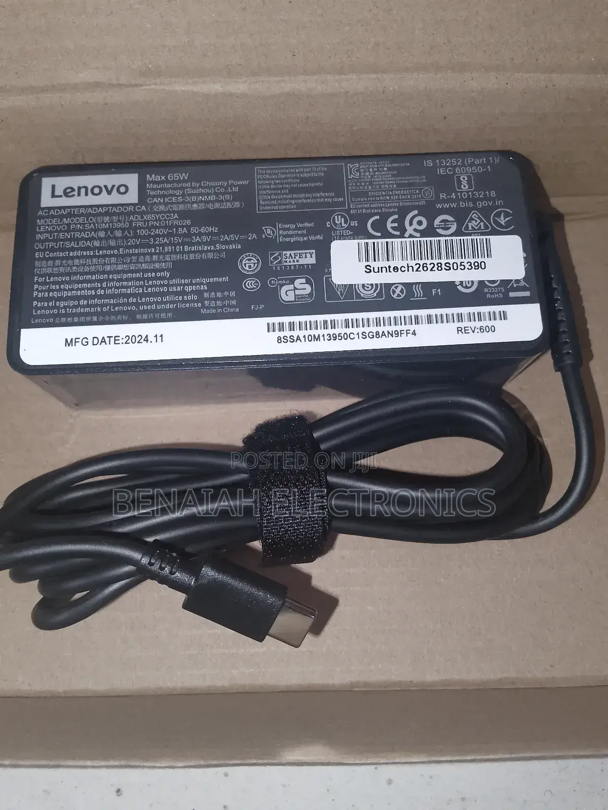 Laptop Lenovo Adapter/Charger 65 Watts Type C, Long Cable