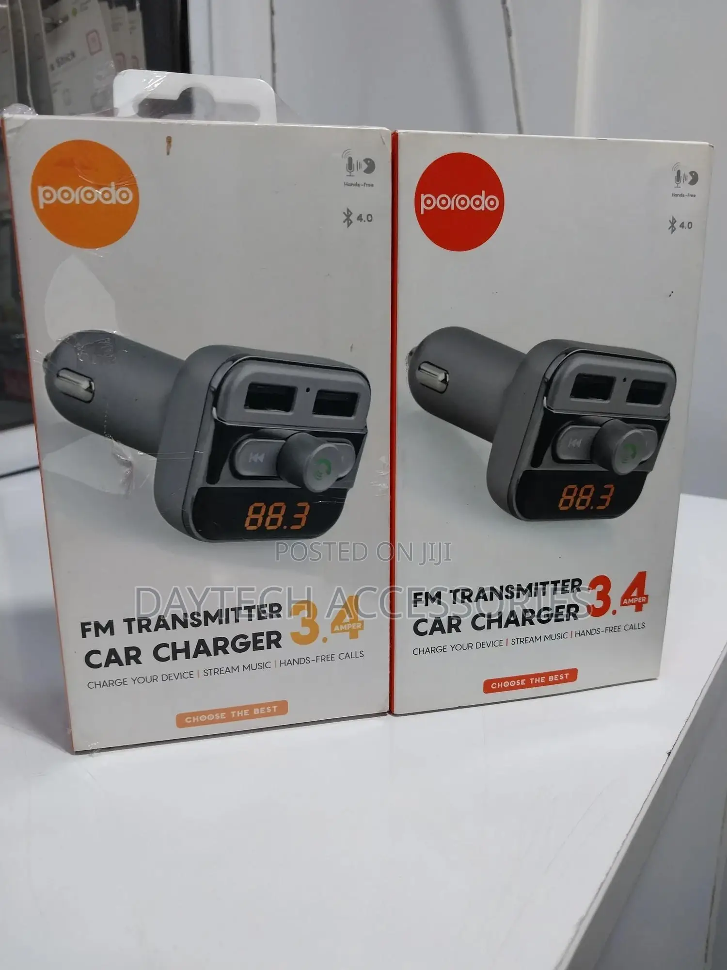 Porodo Fm Transmitter and Fast Charging Car Charger – Black