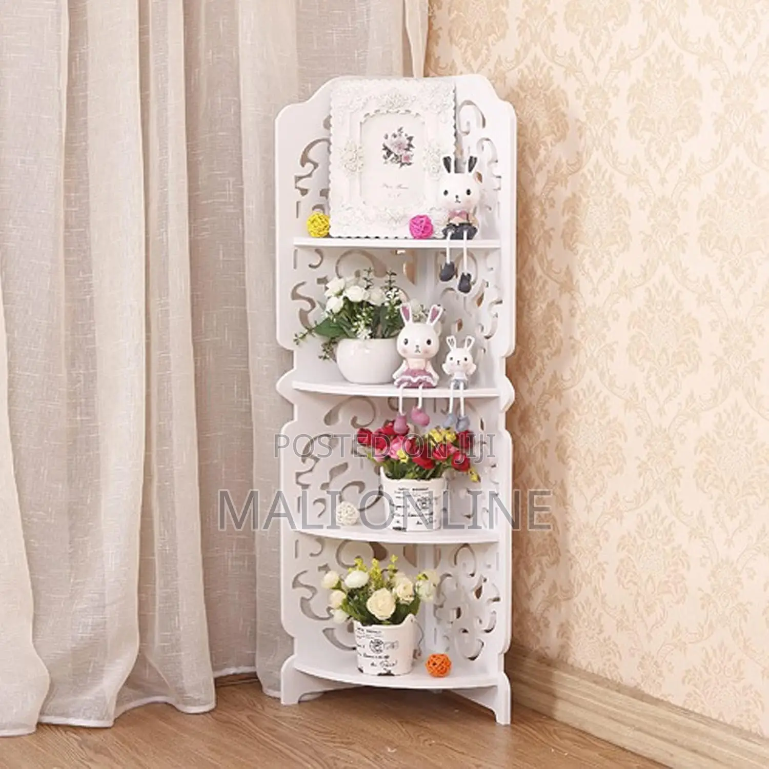4 Tier Corner Shelf White Wood Hanging Rack Stand Display