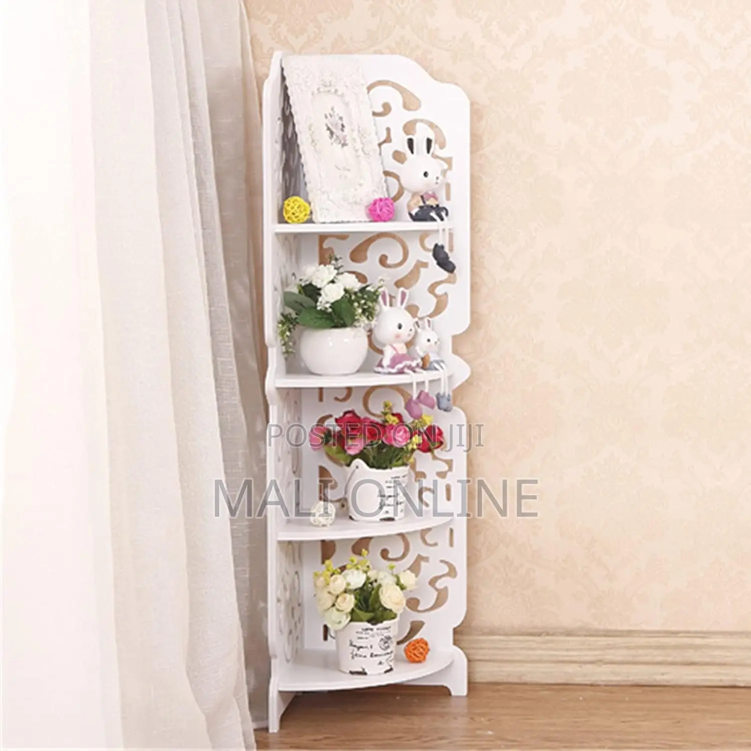 4 Tier Corner Shelf White Wood Hanging Rack Stand Display