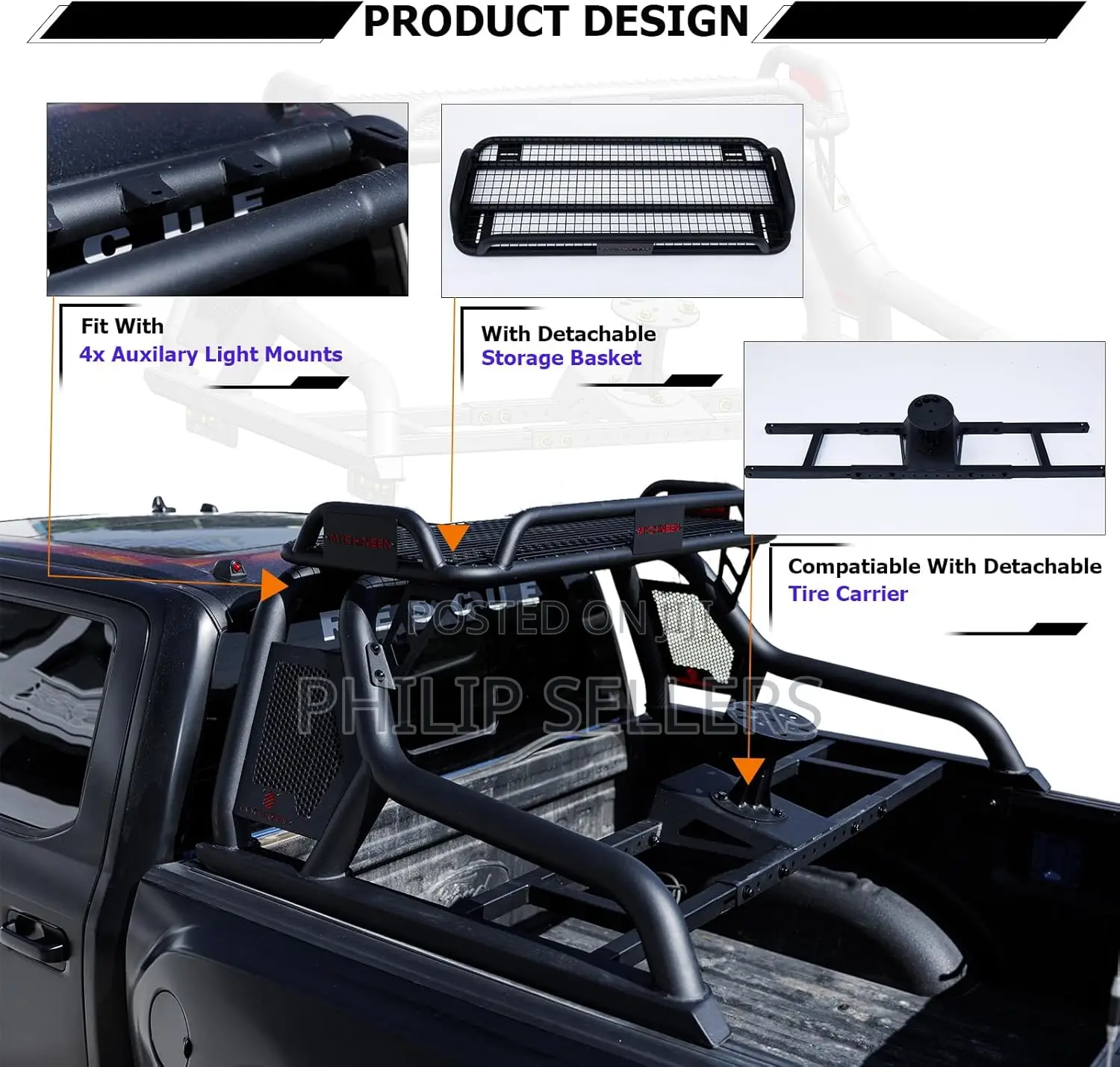 Roll Bars With Cargo Basket for Full Size Trucks