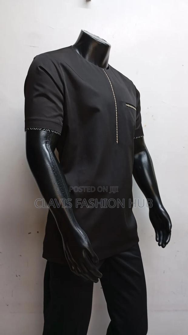Black Short Sleeved Ankara Men Shirt - thumbnail 2