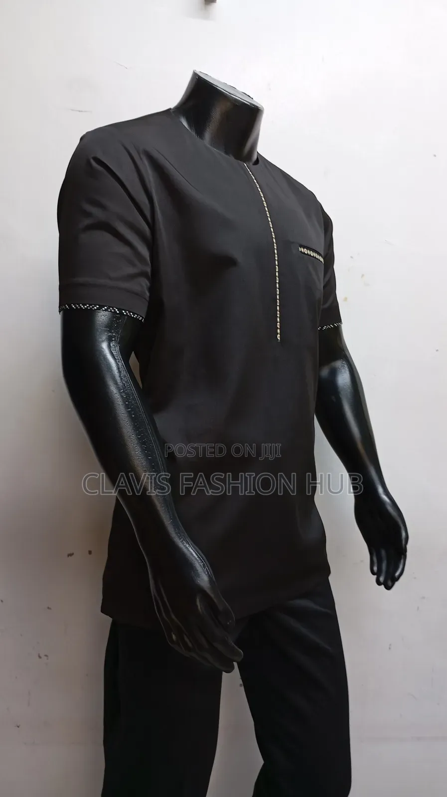 Black Short Sleeved Ankara Men Shirt