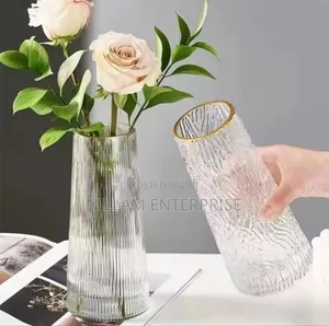 Glass Flower Vase With Gold Rim