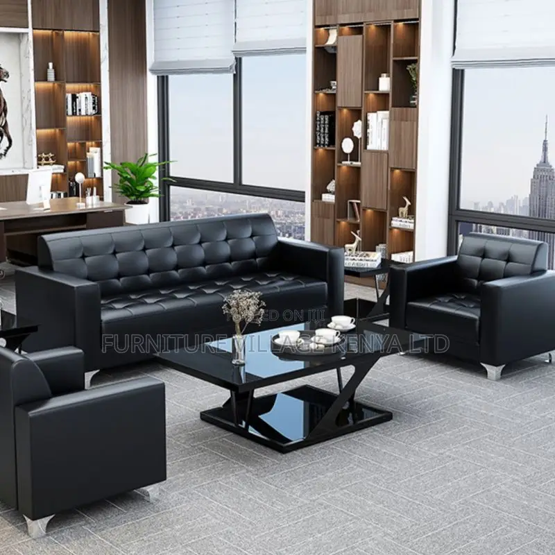 Office Sofa:Contemporary Faux Leather Office Sofa for Five